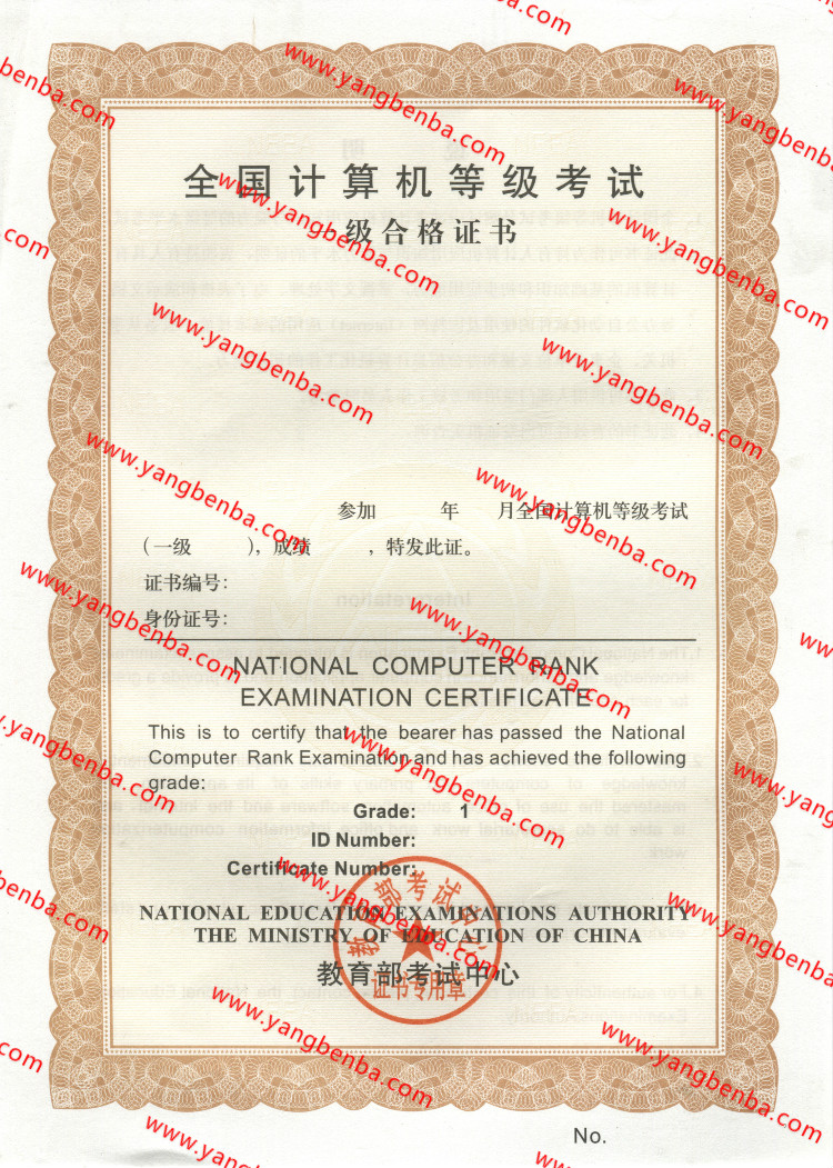 阳江市计算机等级证书样本