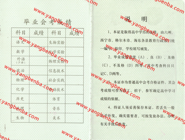 青海省高中毕业证样本内页3